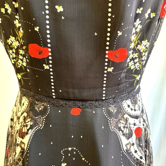 Piccione Piccione by Silvian Heach Black Floral Midi Sleeveless Dress Sz L - Picture 10 of 16